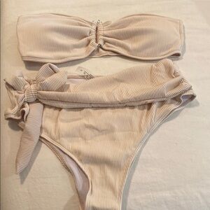 Chic Ribbed Bikini with Pearl Accents